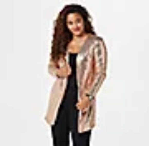 Isaac Mizrahi Sequin Cardigan champagne - Picture 1 of 9